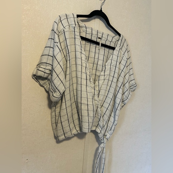 Free People | Checkered Wrap Blouse - Black and White | Size S/P - Picture 6 of 9